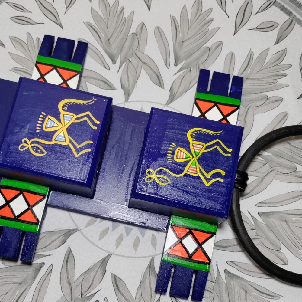 Blue wooden hand painted traditional  wari art